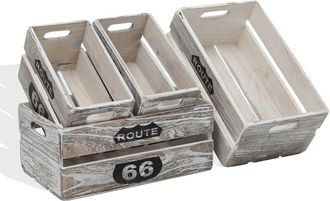 Mobili Rebecca Mobili Rebecca - Rebecca Mobili Set 4 Cajas Cestas Rectangulo Gris Vintage Country 15x35x22