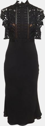 Self Portrait Black Lace And Crepe Midi Dress