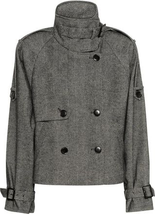 Gestuz Korte Herringbone Jas Zwart/Grijs - Dames - Zomerjassen - Grijs - M - Wol - Jassen