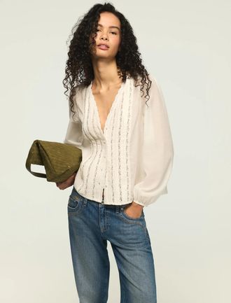 Lucky Brand Womens Long Sleeve Lace Button Up