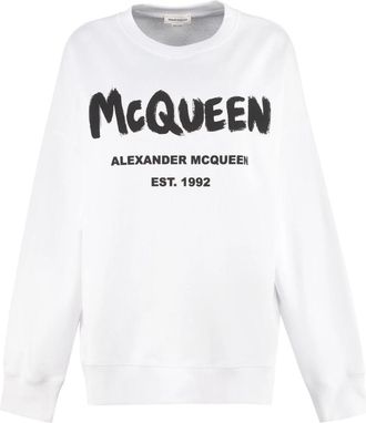 Alexander McQueen Graffiti Logo Sweatshirt - Dames - Sweatshirts - Wit - M - Katoen - Hoodies & sweatvesten