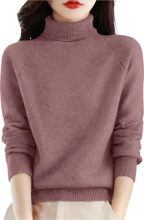 Generic Cashmere Jumpers Ladies,Turtle Neck Womens Jumper with Ribbed Hem,Thickened Thermal Solid Color Loose Fit Casual Womens Sweaters,Autumn Winter Daily W