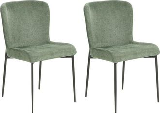 Beliani Beliani - Set of 2 Fabric Dining Chairs Black Polyester Knitted Texture Green Ada