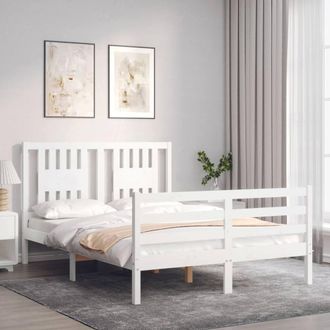 Berkfield Home Beautiful Bed Frame with Headboard White 140x190 cm Solid Wood