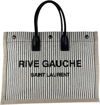 Saint Laurent Pre-owned Vintage Canvas Tote Bag - Dames - Vintage Shopper - Beige - ONE Size - Leer - Vintage