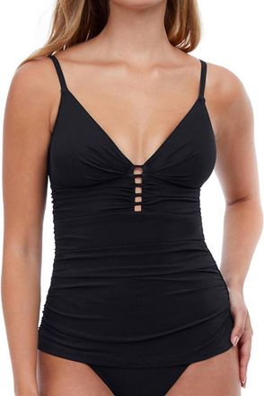 Gottex V-Neck Shirred Tankini Top In Tutti Frutti Black