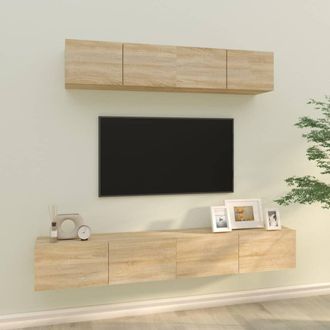 vidaXL Set De Muebles Para Tv 4 Pzas Madera Contrachapada Roble Sonoma Vidaxl