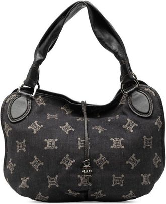 Celine Black Denim Leather Handbag Tote Bag (Pre-Owned)