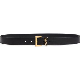 Saint Laurent Cassandre Logo Leather Belt in Black at Nordstrom, Size 105