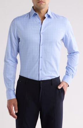 Duchamp Tailored Fit Cotton Windowpane Dress Shirt in Blue at Nordstrom Rack, Size 15R