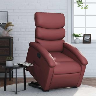 vidaXL Sill&oacute;n Reclinable Elevable Cuero Artificial Rojo Tinto Vidaxl