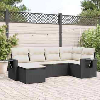 vidaXL Vidaxl - Set De Sof&aacute;s De Jard&iacute;n 6 Piezas Y Cojines Rat&aacute;n Sint&eacute;tico Negro