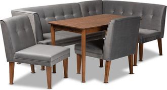 Baxton Studio Stewart Mid-Century Modern Velvet Upholstered 5Pc Dining Set
