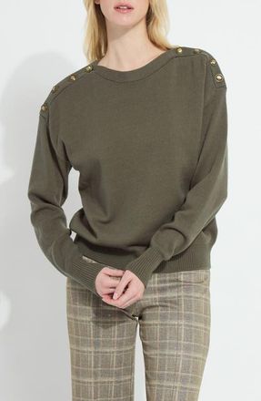 Lyss&eacute; Adelaide Button Trim Sweater in Mosswood at Nordstrom, Size X-Large