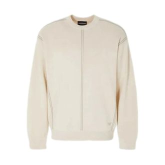 Emporio Armani Round-neck Knitwear, male, Beige, M, Logo Wool Blend Jumper