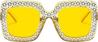 Generic Rhinestone Sunglasses - Sparkly Oversized Square Frame, Fashion Sun Glasses, Bling Accessory | Summer Outdoor Activity, Beach Pool Party, Women Trendy