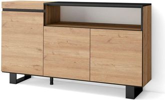 Skraut Home Credenza, Mobile, Cucina, Madia, mobile ingresso, 150x87x35cm, 3 Porte, Design industriale, Stile moderno, Rovere e nero - Skraut Home
