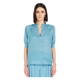 Max Mara Blouses, female, Blue, Size: 2XS Blue Raglan Sleeve Blouse with Ruffles