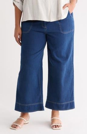 Max Studio Wide Leg Piqu&eacute; Knit Pants in Indigo-Indigo at Nordstrom Rack, Size 2X
