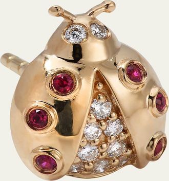 Sydney Evan 14k Gold Ruby Diamond Ladybug Single Stud Earring