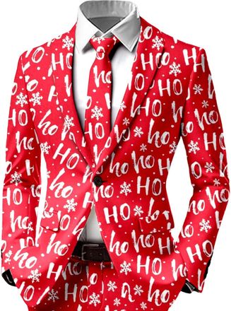Generic Mens Christmas Suit Jacket One Button Xmas Printed Casual Blazers Long Sleeve Slim Fit Sports Coat Lightweight Holiday Party Tops