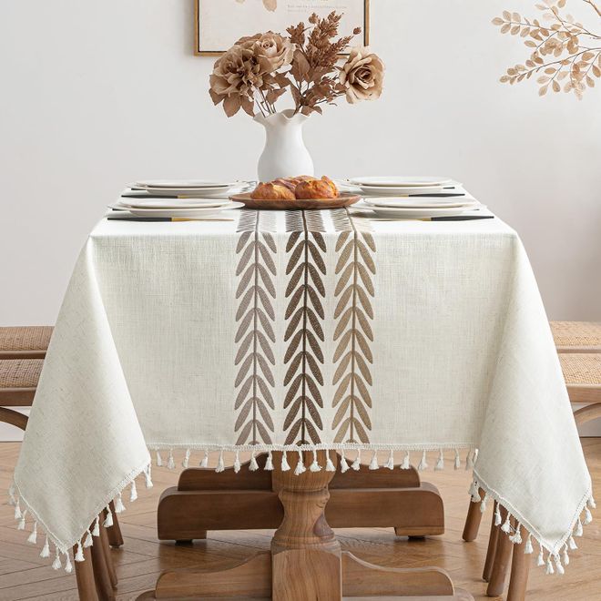 Miulee Tischdecke 100x140cm Graue Streifen Leinenoptik Tischdecke Abwaschbar Table Cloth Boho Tischdecke Quadratisch für Küchentisch und Outdoor Tischtuch ab 29,99 €
