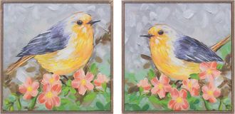 Melrose International Framed Bird Canvas Block (Set of 4) - Yellow, Green