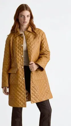 FURNIQ Holland Quilted Leather Coat in Caramel at Nordstrom, Size Xx-Large