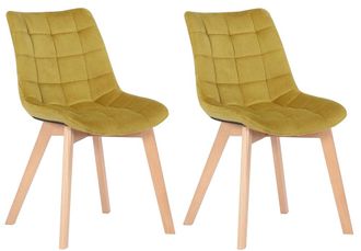 Clp Set de 2 sillas con patas de madera y asiento en Terciopelo Amarillo