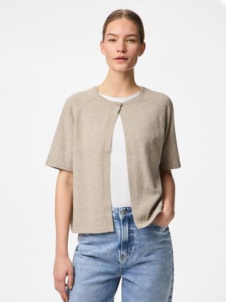 Pieces Rundhalspullover PIECES PCBREE SS O-NECK KNIT CARDIGAN NOOS BC, Damen, Gr. XXL, crockery detail:melange, Strick, Obermaterial: 80% Polyester, 20% Nylo