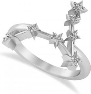 Allurez Diamond Pisces Zodiac Constellation Star Ring 14k White Gold (0.10 ct)