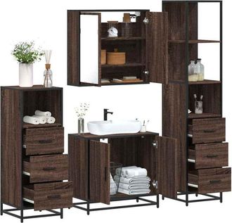 vidaXL Vidaxl - Set De Muebles Ba&ntilde;o 4 Pzas Madera Contrachapada Roble Marr&oacute;n
