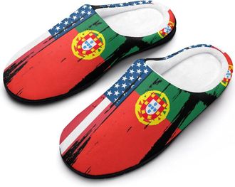 Generic US & Portugal Flag Funny Womens Cotton Slippers Shoes Novelty Soft Non-Slip Sole Home Shoe