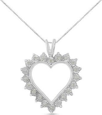 House of Brilliance Silver 1/4 Cttw Miracle Set Diamond Open Heart Pendant Necklace in White at Nordstrom