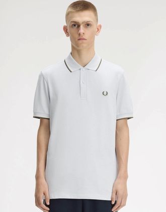 Fred Perry Mens Fred Perry Mens Twin Tipped Signature Polo Shirt - Dusky Blue/Ecru/Laurel Wreath Green 80B - White - Size: 38