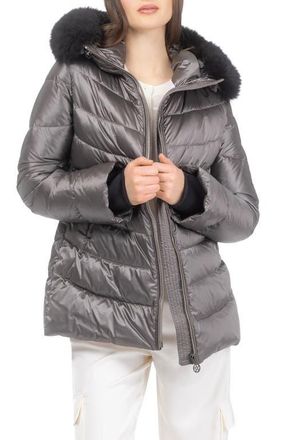 Gorski Apres-Ski Mid Jacket With Detachable Genuine Shearling Hood Trim in Greige/black at Nordstrom, Size X-Small