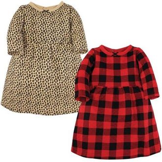 Hudson Baby Two-Piece Long-Sleeve Dresses Set in Buffalo Plaid Leopard at Nordstrom, Size 18-24M