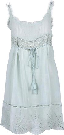 Semicouture Lace-Trim Short Dress With Drawstring Tie And Frayed Straps