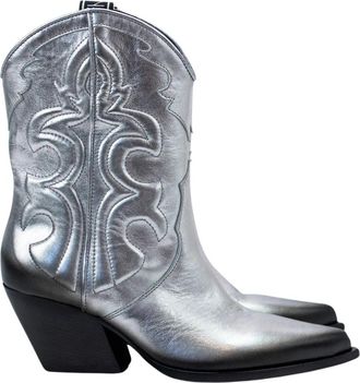 Elena Iachi Zilveren leren cowboylaarzen - Dames - Cowboylaarzen - Grijs - 37 EU - Leer - Schoenen