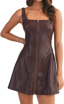 Mustard Seed Zip Up Front Faux Leather Dress In Brown