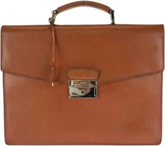 Prada Pre-owned Bags, male, Brown, Size: ONE SIZE Pre-owned Leather Briefcase