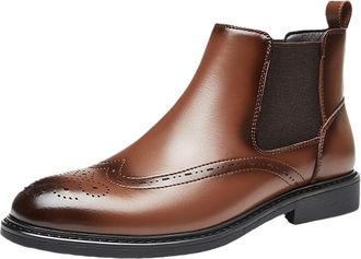 Generic Mens Genuine Leather Business Dress Boots, Elastic Side with Anti-Slip TPR Outsole, Ideal for Business and Formal Occasions(Brown,8.5 UK)