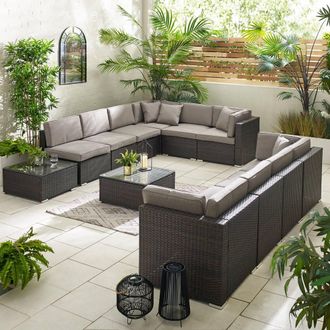 Furniturebox Orlando 10 Seat Modular Outdoor Garden Rattan Sofa in Brown