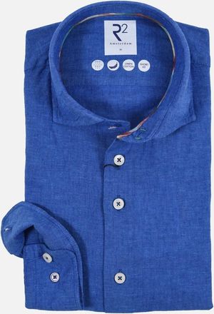 R2 Mens R2 Cut Away Collar Linen Long Sleeved Shirt Cobalt - Blue - Size: 36