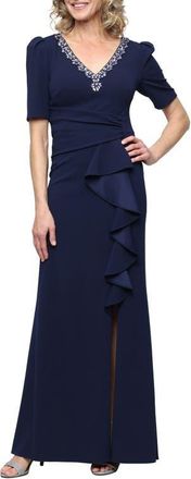 Alex Evenings Embellished Stretch Crepe Gown in Navy at Nordstrom, Size 18