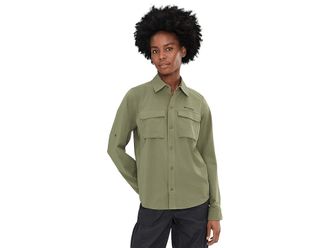 Columbia Silver Ridge Elite Woven Long Sleeve Womens Clothing Stone Green : 2XL, Elastane/Nylon