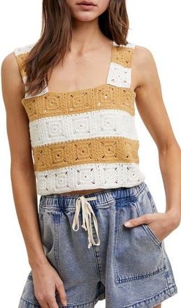 Wishlist Colorblocked Crochet Top in Taupe/White at Nordstrom Rack, Size Medium