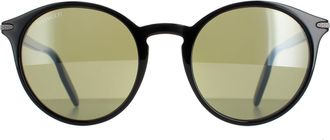 Serengeti Eyewear Round Shiny Black Mineral Polarized 555nm Leonora