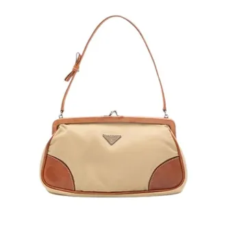 Prada Pre-owned Handbags, female, Beige, Size: ONE SIZE Pre-owned Nylon Shoulder Bag