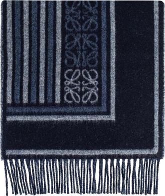 Loewe Sjaal met franje en patroon - Blauw